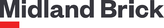 Logo of Midland Brick in bold, dark letters with a small red rectangle beneath the M, symbolizing its strength as trusted brick suppliers.