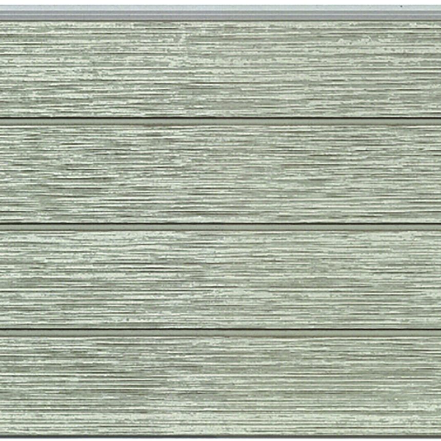 A close-up view of horizontal wood panels showcasing the Innova Montage Woodgrain Grey Oak finish. The visible wood grain lends a rustic appearance to the panels.