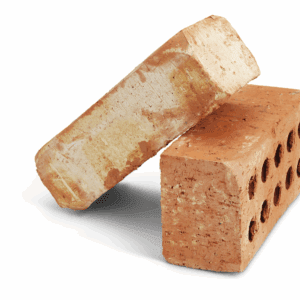 Two Manhatten Tribeca (Recycled Look) red clay bricks—one solid, one flat and perforated—are arranged on a white background, capturing an industrial vibe.