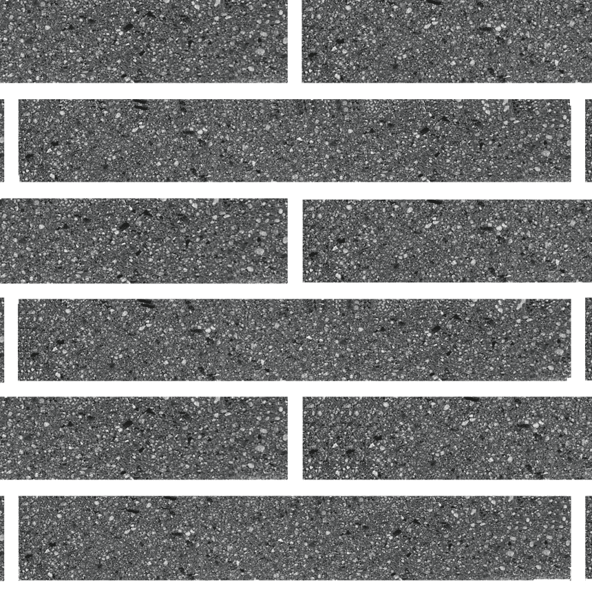 Introducing "Bespoke Refined Pure White," featuring a horizontal staggered layout of rectangular tiles in black and grey, reminiscent of a classic brick wall. The tiles boast a speckled texture with delicate color variations and tiny reflective specks for added depth.