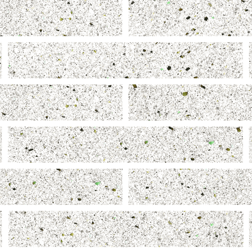 A close up of Bespoke Bricks for the Future Colour Swatch Pearl ECO Refined brick wall