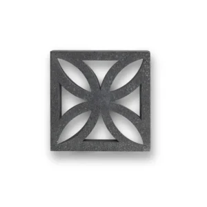 GB Breeze Blocks Flower Pewter Square charcoal block with geometric cutout, featuring four curved petal shapes in a floral/star pattern