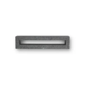 A rectangular, dark gray GB Breeze Blocks linear pewter cinder block with a large horizontal rectangular cutout in the center, shown against a plain white background.