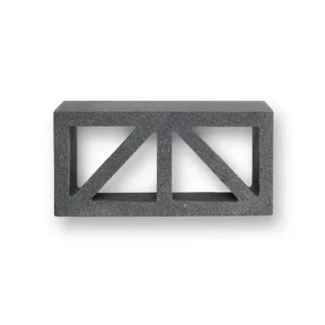 The GB Breeze Blocks Wedge Nickel is a rectangular, dark gray concrete block with a hollow center and diagonal supports creating triangular geometric sections. It is shown against a white background.