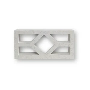 The GB Breeze Blocks Diamond Porcelain is a white concrete breeze block featuring a central diamond-shaped cutout flanked by two horizontal rectangular openings, displayed on a plain white background.
