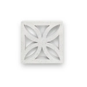 The GB Breeze Blocks Flower Porcelain is a square white block featuring four symmetrical, almond-shaped cutouts forming a floral or geometric pattern at the center, shown against a plain white background.