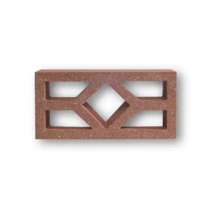 The GB Breeze Blocks Diamond Pottery is a rectangular red brick with geometric cutouts—a central diamond and two horizontal rectangles—forming a decorative, openwork pattern that casts a soft shadow on a white background.