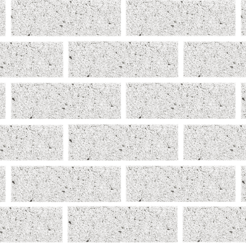 A white brick wall, exuding a premium feel, showcases an even pattern of rectangular bricks. The Premium Refined Pearl ECO bricks feature a rough, speckled surface and are arranged in a traditional horizontal layout.