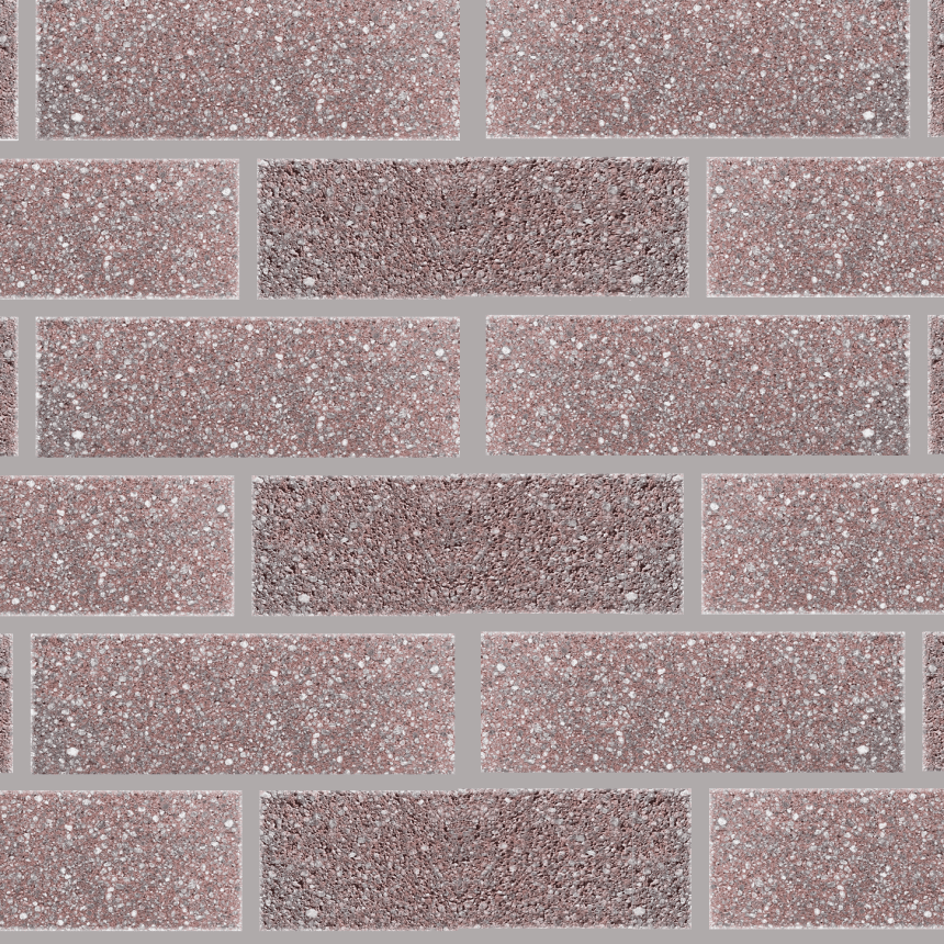 The Designer Refined Auburn wall showcases a repeating pattern of rectangular, auburn bricks in a designer's refined style. The surface exhibits a rough and speckled texture, enhanced by white and dark flecks for added visual interest. Each brick is arranged in a staggered layout.