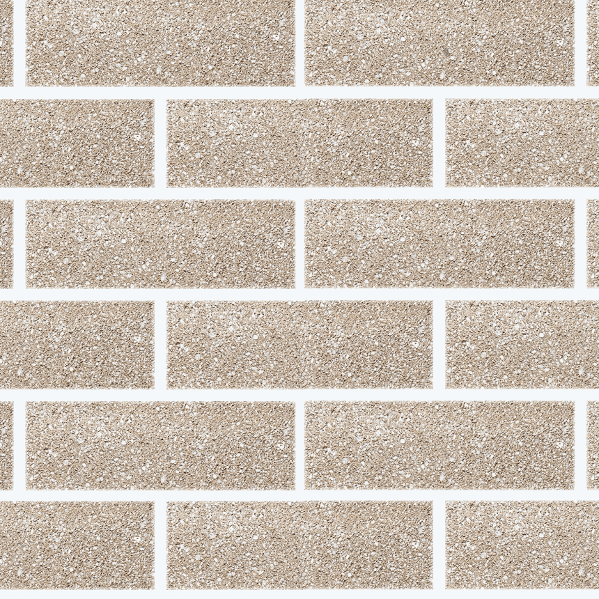The Designer Refined Dune brick feature a pattern of beige textured bricks arranged in a neat, rectangular grid with white grout lines, exuding an elegant designer touch. These tiles resemble a speckled masonry wall, evoking the calm of a dune landscape.