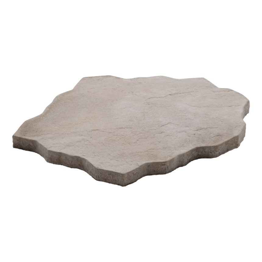 The Romanstone Cream features a textured, irregularly-shaped design with a natural stone appearance. This light grey product boasts uneven edges, capturing the organic look of rock or stone surfaces.
