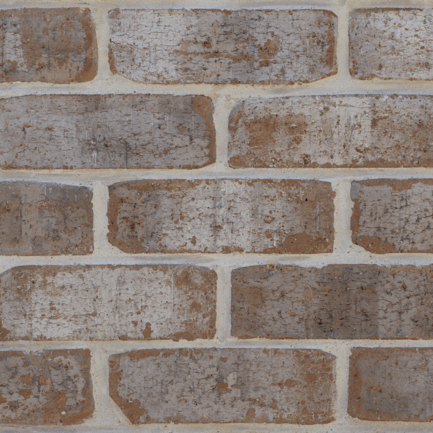 A close-up of Manhattan Harlem brick wall features reddish-brown bricks with light gray mortar in a horizontal layout. The textured surface highlights slight weathering, capturing the authentic look of Manhattan Harlem bricks.