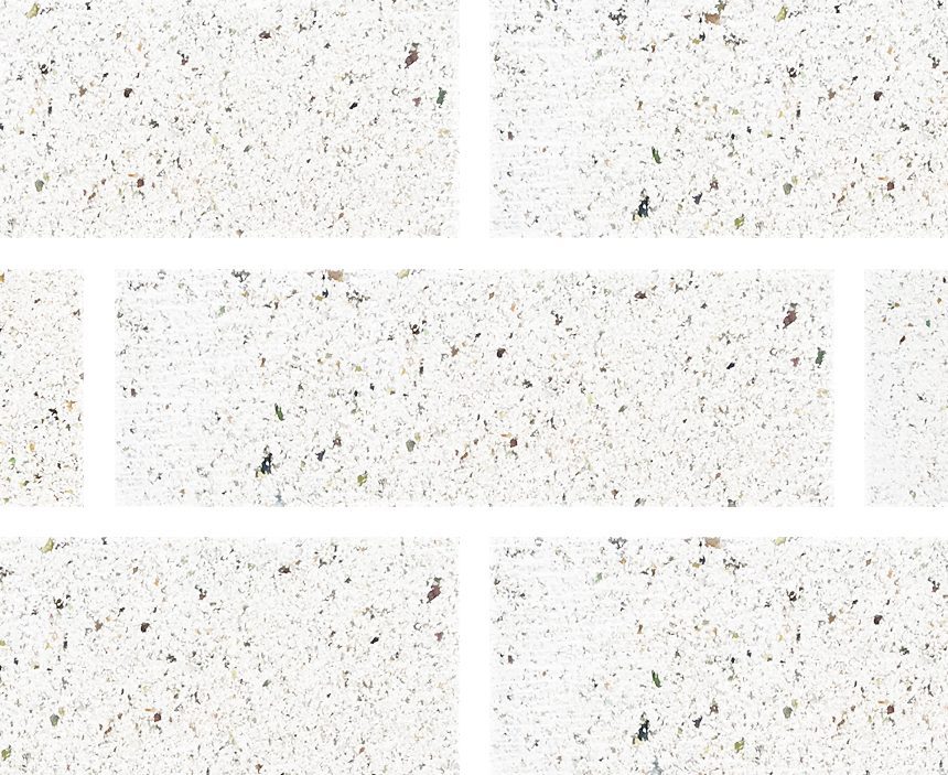 Abstract image featuring rectangles filled with a speckled pattern of multicolored dots on a white background, reminiscent of scattered confetti or grains, inspired by Smooth Pearl ECO.