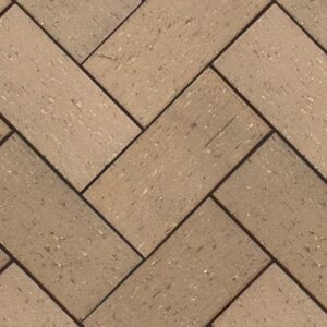 PGH Peppercorn pavers swatch in a crosshatch pattern. Brick size pavers in a brownish grey clay colour.