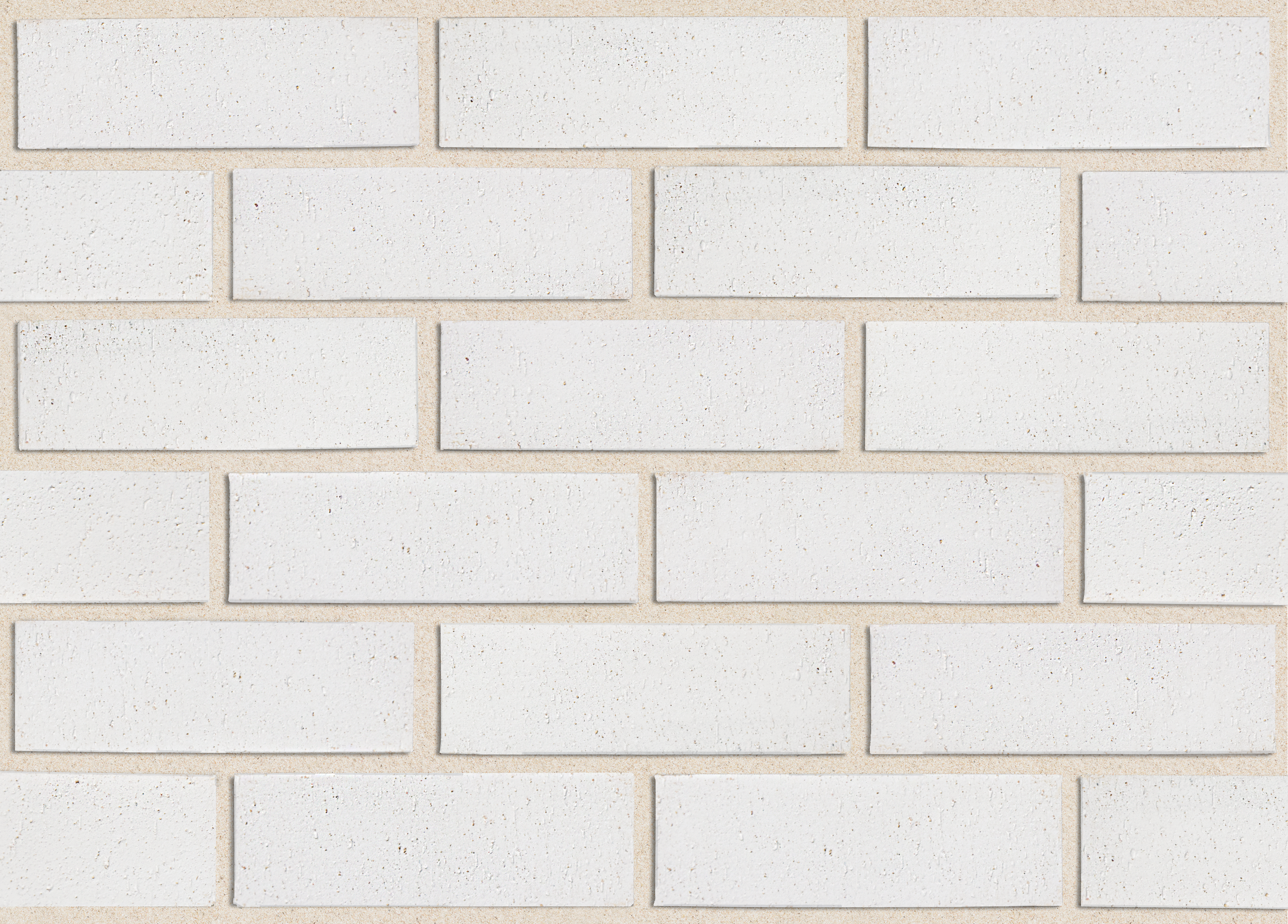High Country Jinda white brick swatch from PGH bricks. a swatch of these bricks in a close up with white grout in a normal stretcher bond laying pattern