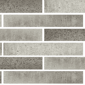 Rectangular gray bricks, Bespoke Almond Eco, arranged in a staggered pattern. Some bricks have a speckled texture, adding a modern and refined look to the wall.