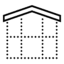 A black outline of a simple house roof, with dotted vertical and horizontal lines beneath forming a grid, suggests a conceptual or unfinished house structure—ideal for showcasing Innova Fibre Cement applications on a white background.